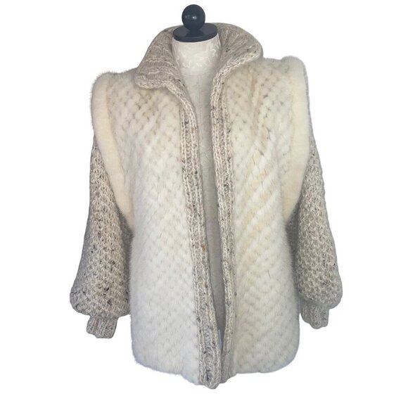 Vintage Womens Jacket Vest Size Medium Cream Knit Convertible Casual Wool - Picture 4 of 9
